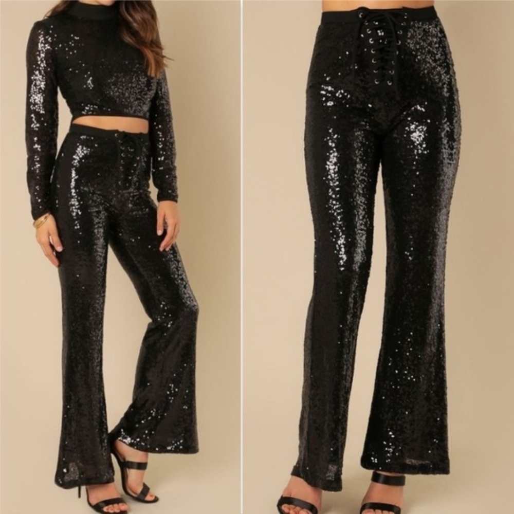 Black Sequin Pants - Picture 2 of 4
